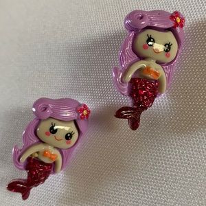 NWT. Handmade Pierced Glitter Mermaid Earrings for Girls!  For ages 5 and up!